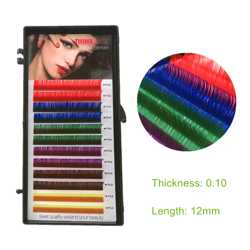 0.10-12mm THINKSHOW C D 0,07 и 0,10 радужные цветные ресницы красивый красочный индивидуальный макияж ресниц вечерние ресницы расширение - Color: 0.10-12mm