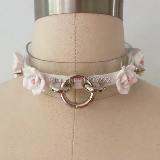 Лолита панк гот Ручной Работы Слоистых кожа винил Спайк Роза чокер Круглый шипы
