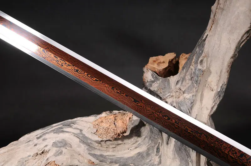 Китайский Меч с красным лезвием полностью ручной работы Дамасская сталь в