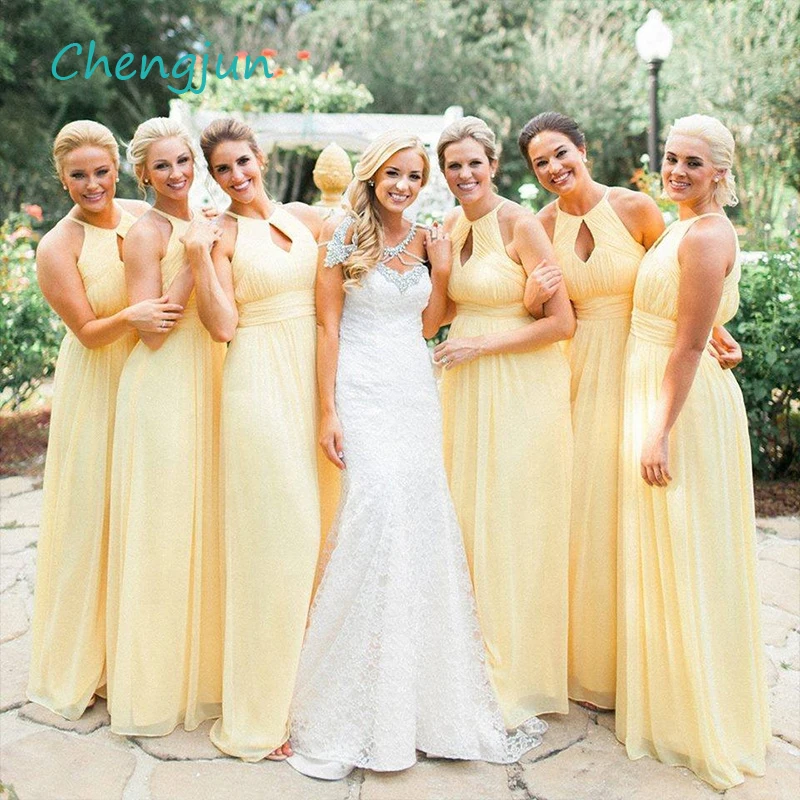 

Chengjun Simple Cheap Chiffon Yellow Bridesmaid Dresses