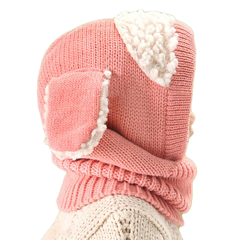Winter Hats for Kids Girls Boys Baby Rabbit Ears Knitted Hat Children Crochet Warm Caps With Hooded Scarf Set | Детская одежда и