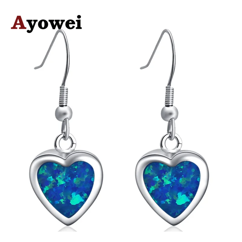 Anniversary Fire Blue opal heart shape drop Earrings 925 sterling silver jewelry for girl SE006A | Украшения и аксессуары
