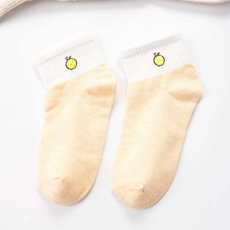 

[WPLOIKJD]Cute Korean Funny Socks Cartoon Fresh Fruits Peach Lemon Ankle Socks Food Harajuku Novelty Calcetines Mujer Sokken