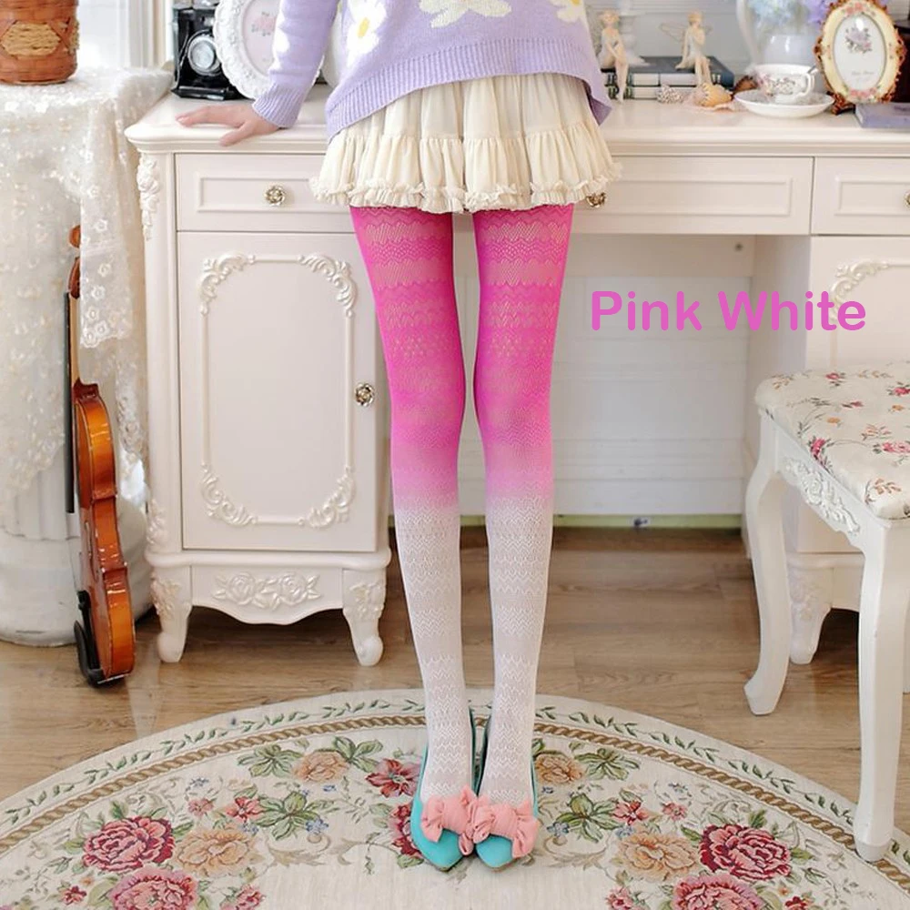 Pink White Чулки женские колготки женские шелковые размера плюс дамские винтажные сексуальные забавные Длинные Сексуальное белье в сетку бандаж для бедер - Цвет: Pink White