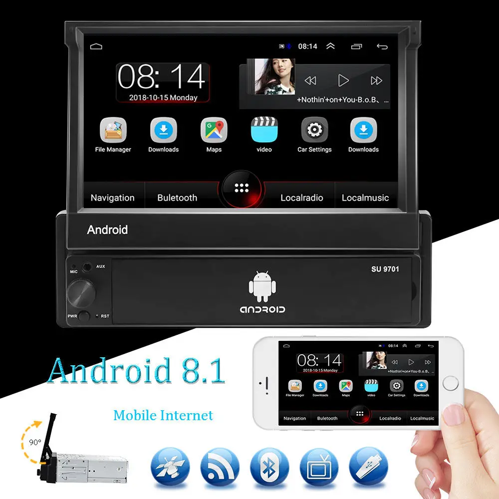 Podofo 1 DIN 7 ''Автомобильный мультимедийный плеер Android 8,1 Авторадио Универсальное автомобильное радио стерео gps Wifi Bluetooth Авто Радио стерео