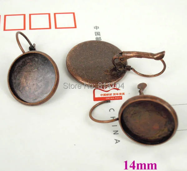

14mm Vintage Antique Copper Plated Round Bases Bezel Cups French Style Clip Hook Cabochon Settings Earrings Blank Bulk Wholesale