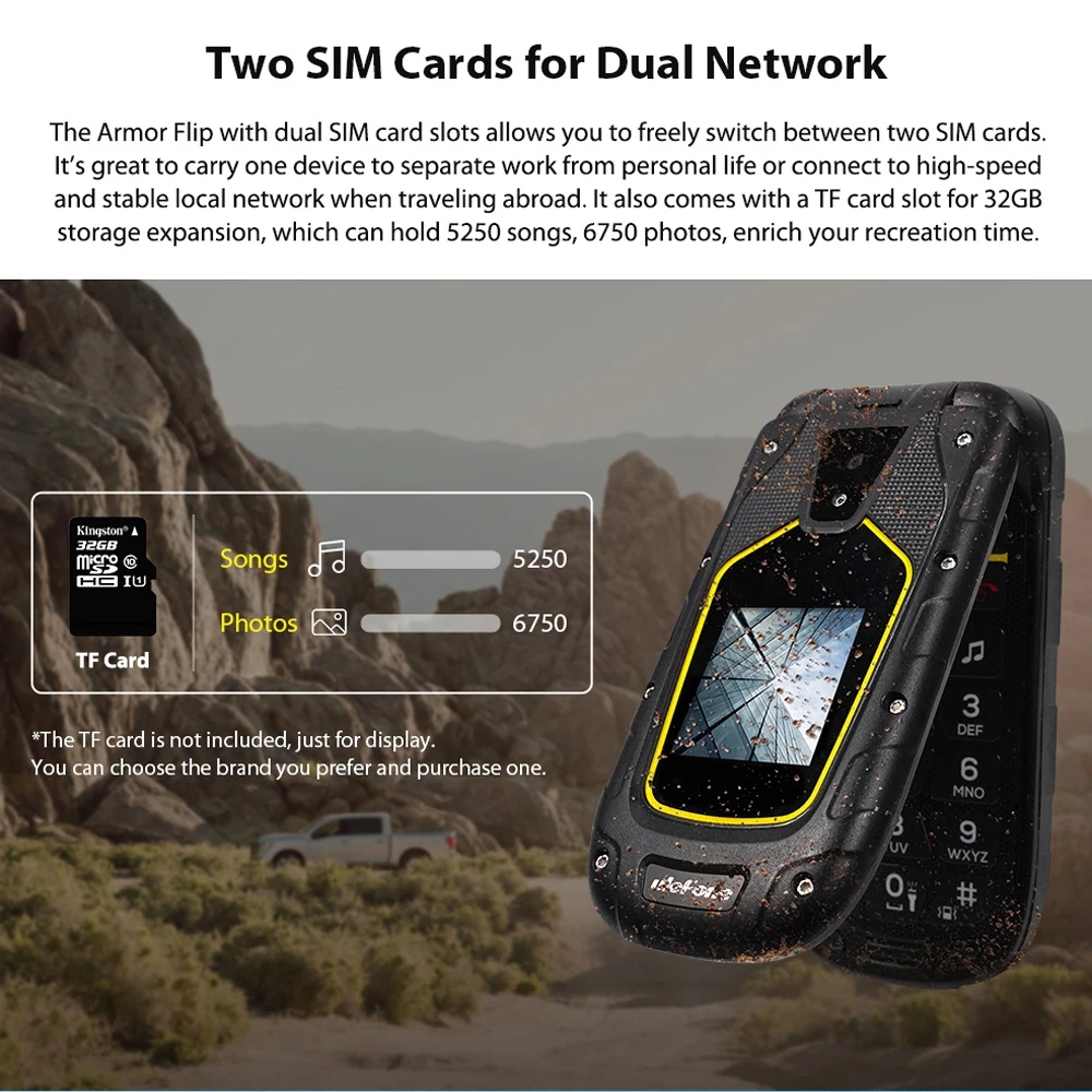 Ulefone Armor флип IP68/IP69K водонепроницаемые мобильные телефоны 1200 мАч двойной экран 2 4