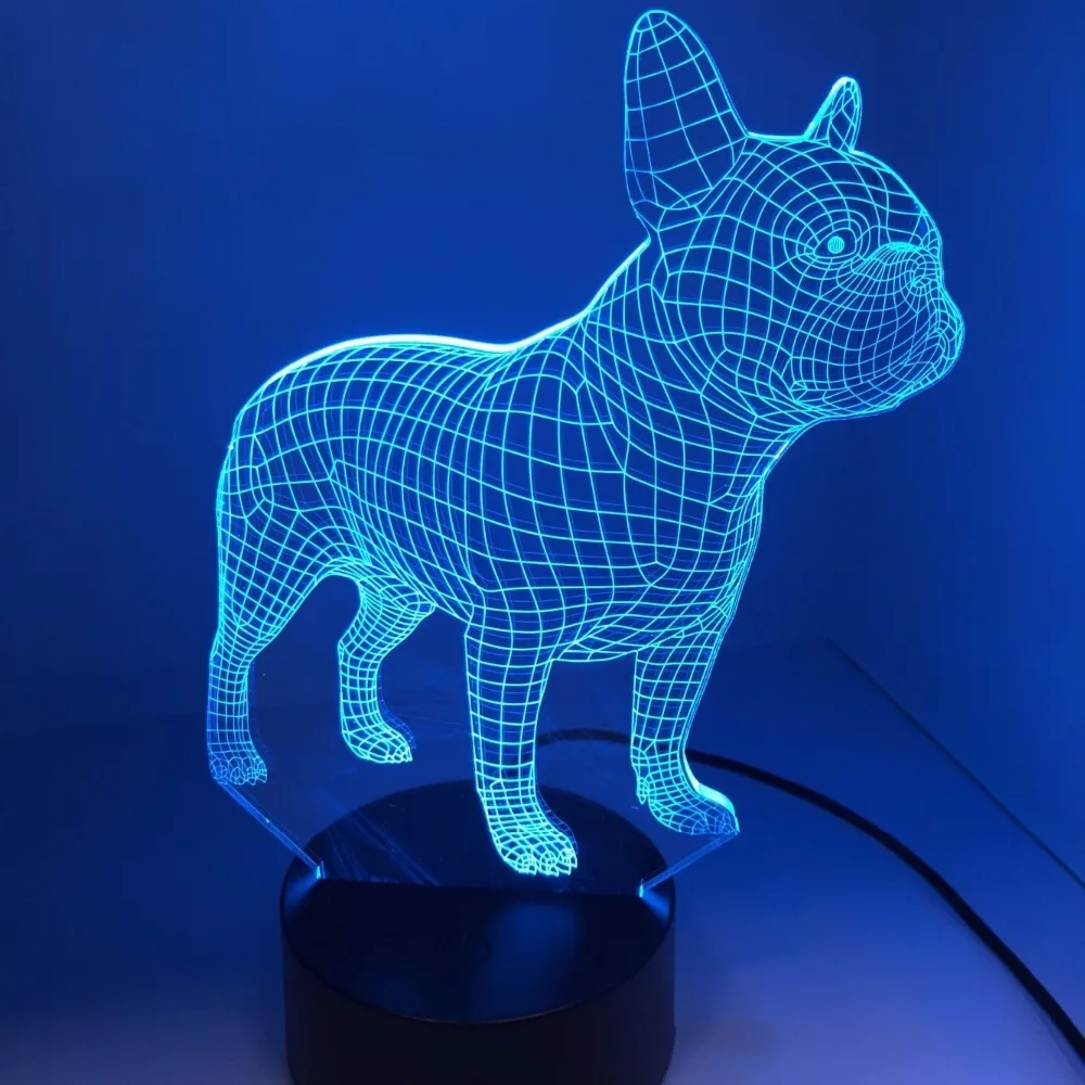 3D светодиодный ночник в виде французского бульдога 7 цветов USB голограмма
