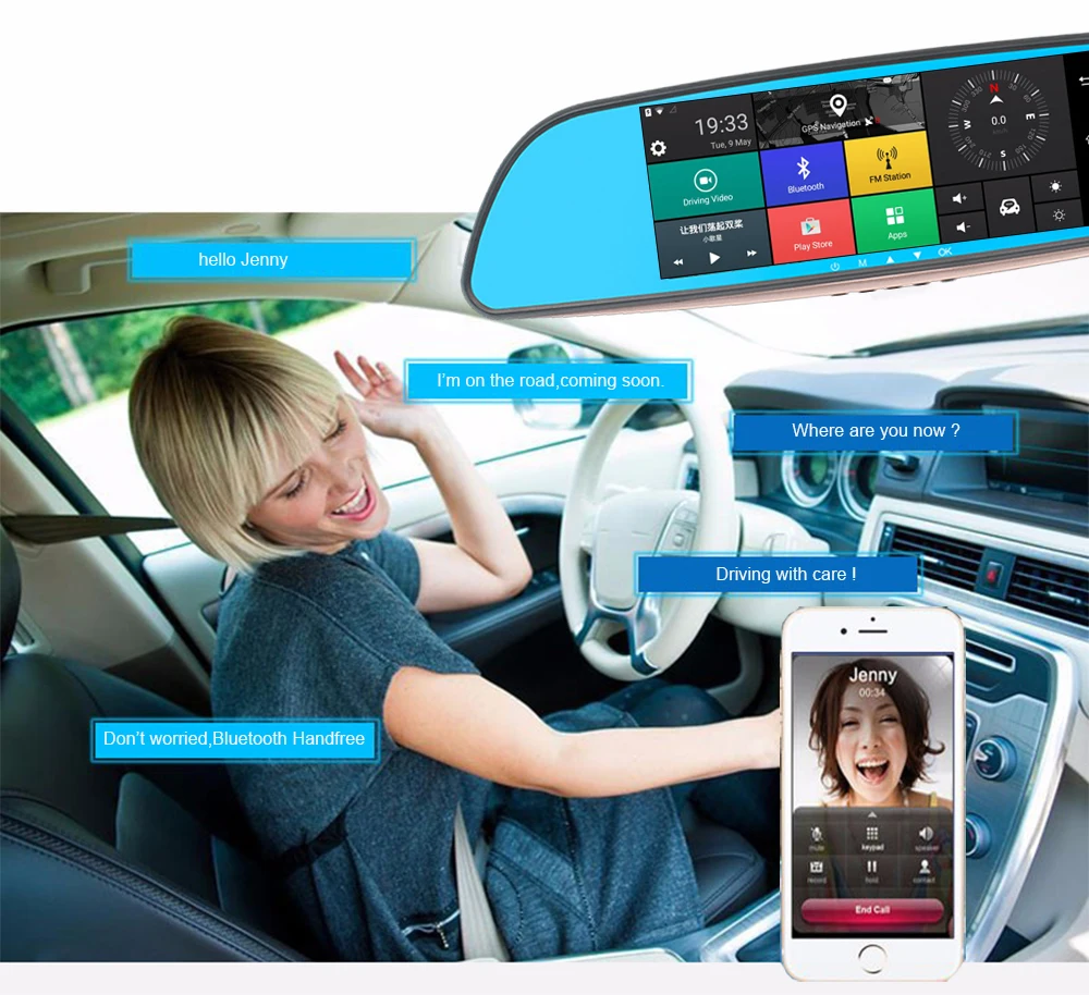 Kampacar привод регистратор авто видео рекордер для автомобилей Android 3g gps Автомобильный видеорегистратор Wifi Bluetooth зеркало заднего вида с камерой два видеорегистратора