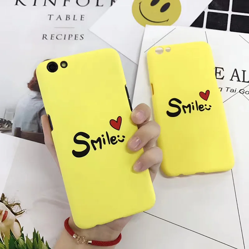 Lovely Yellow Letter Smile Case for iphone 8 6s 6 plus Hard Plastic Metter Love heart Cover coque X 10 7 capa | Мобильные телефоны