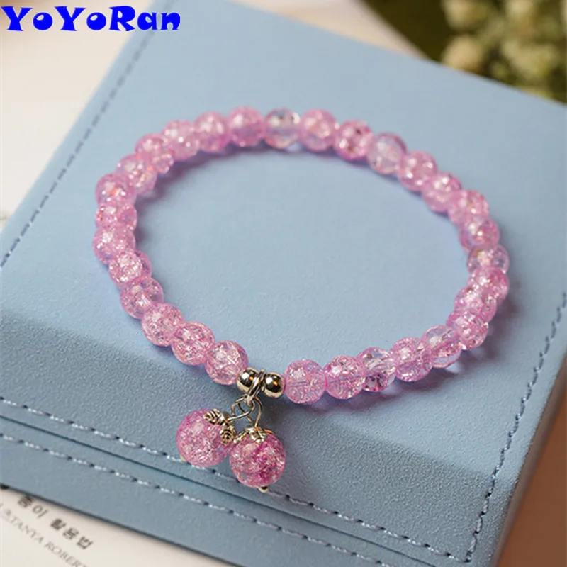 YoYoRan fashion jewelry color crystal beaded elastic strand bracelet woman blue pink yellow bead charm for girl | Украшения и
