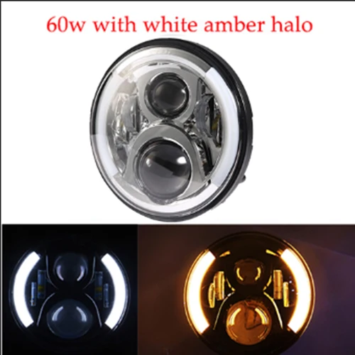 60w with DRL silver SUP-светильник 7 дюймов светодиодный головной светильник дальнего и ближнего света светодиодный налобный фонарь с ангельским глазом Halo Ring для мотоцикла Harley Touring Softail FLD - Цвет: 60w with DRL silver
