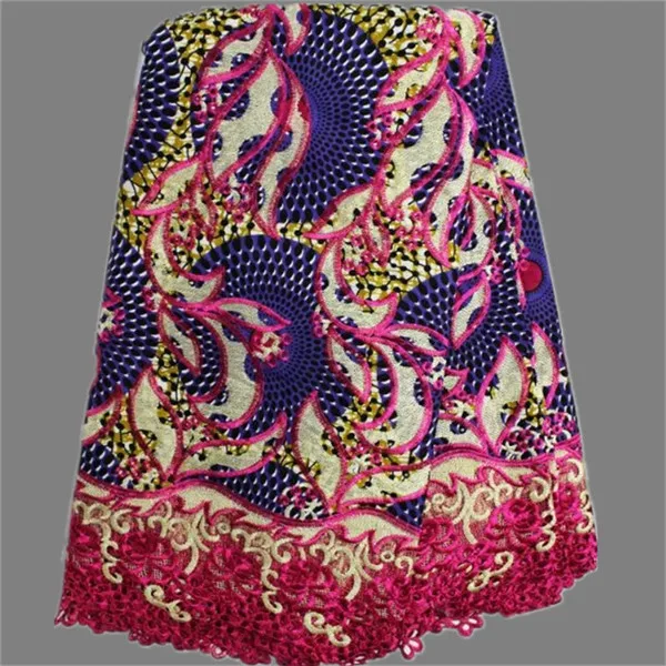 Высокий класс вышивка хлопка Африканская воск с гипюр кружевной ткани для одежды
