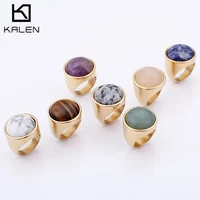 kalen crystal rings lady fashion big marble color stone rings women size 6 9 antique color gold wedding rings party jewelry