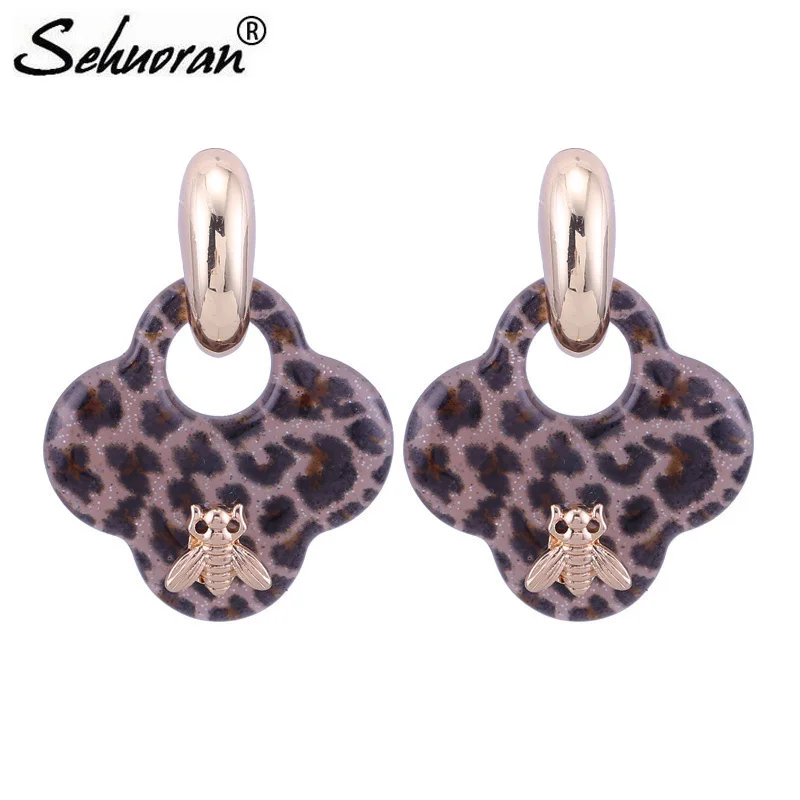 Серьги капельки Sehouran для женщин геометрические с тигром из смолы Цинковым