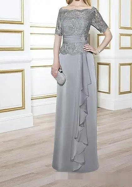 Light Gray Chiffon With Lace Top Zipper Back Off Shoulder Custom Made Vestido Novia 2018 Elegant Mother of the Bride Dresses | Свадьбы и