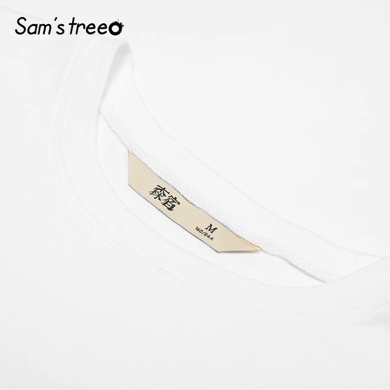 Samstree белая печатная винтажная женская футболка летняя повседневная с коротким рукавом модная с О-образным вырезом Корейская негабаритная Женская футболка Топы