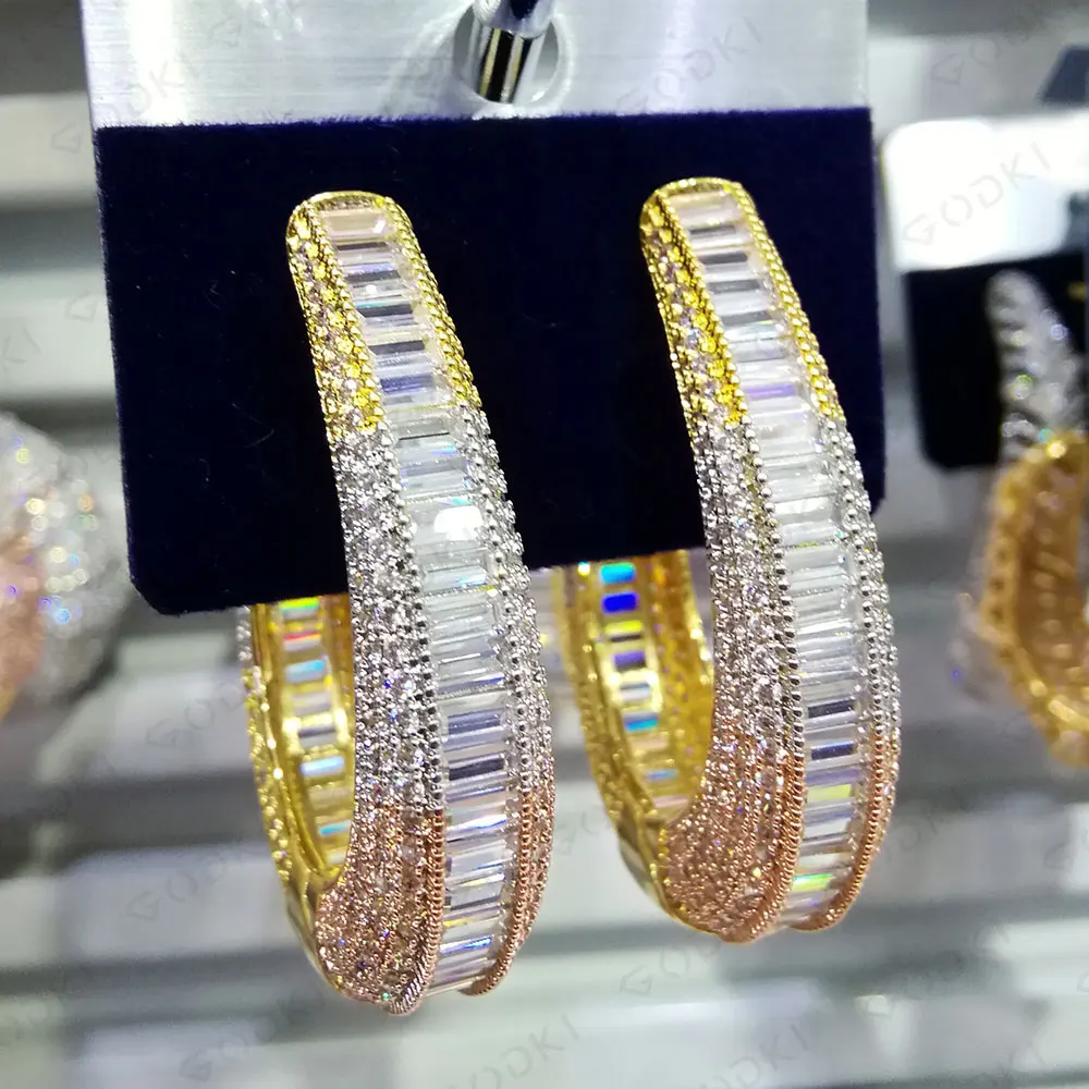 Женские серьги GODKI роскошные с микро фианитом C 3 тона для вечеринки