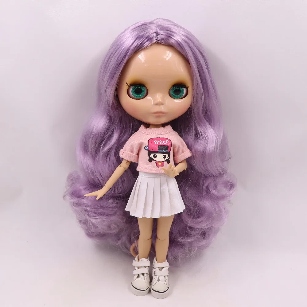 Ледяная кукла DBS Blyth тело из кожи загара блестящее лицо длинные фиолетовые волосы
