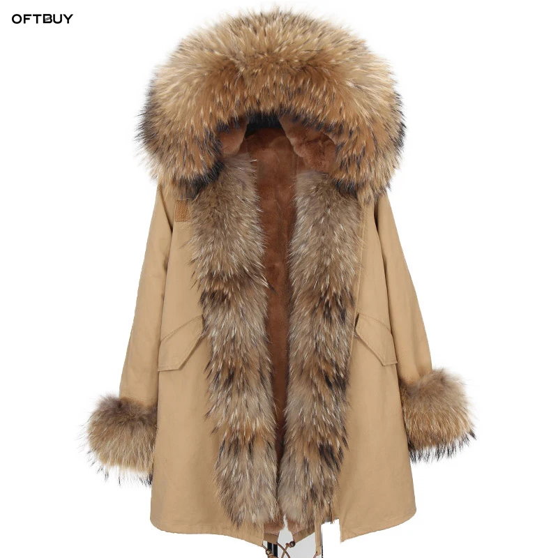 OFTBUY, зимняя женская куртка, большое пальто из натурального меха, парка, воротник из меха енота, воротник с манжетами, подкладка из искусственного меха, камуфляжное длинное пальто, модное