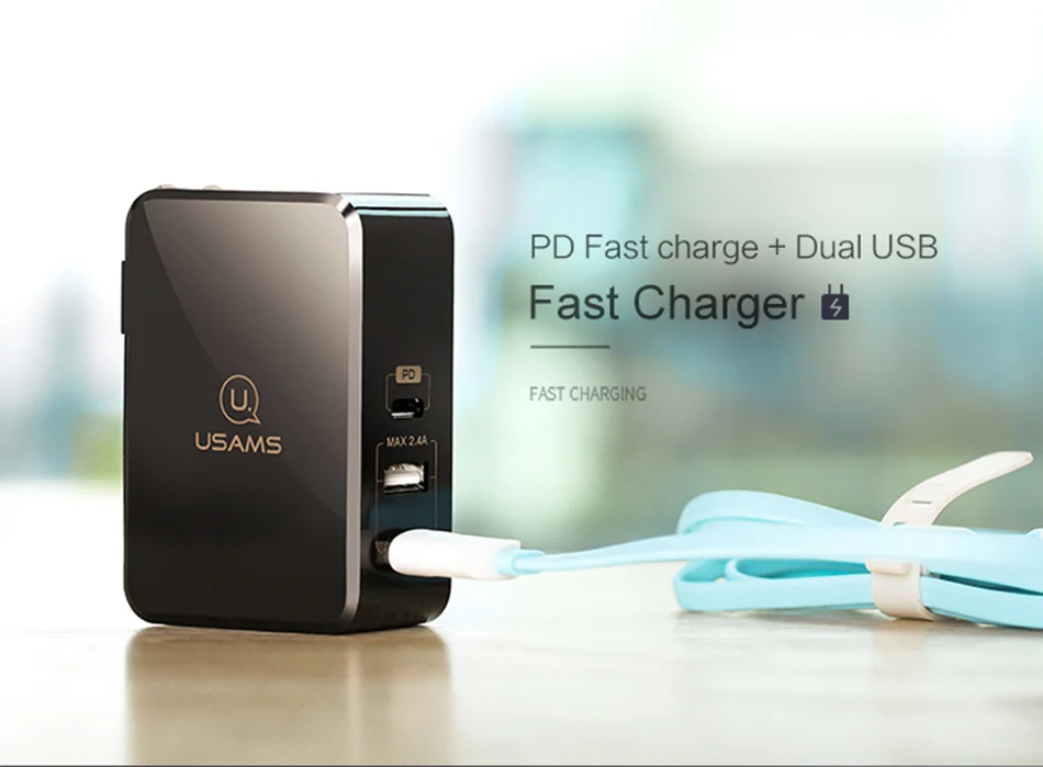 PD быстрое зарядное устройство, USAMS US зарядное устройство, С Тип-C& dual usb Выход зарядное устройство 5 В/2.4a для IPhone X MacBook Huawei matebook стены зарядное устройство