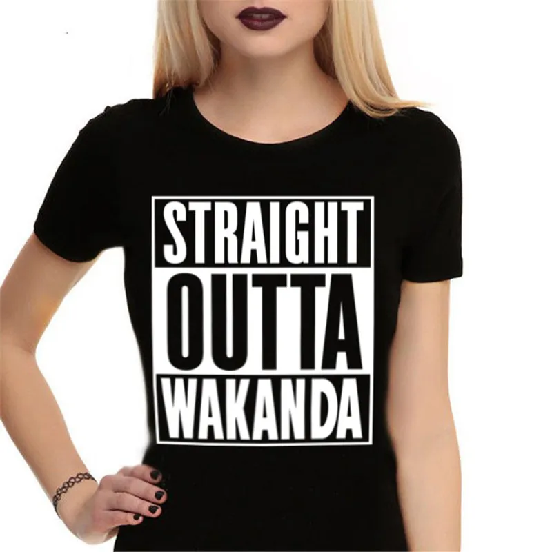 Эффектная прямая женская футболка Wakanda Черная пантера Повседневная хлопковая с