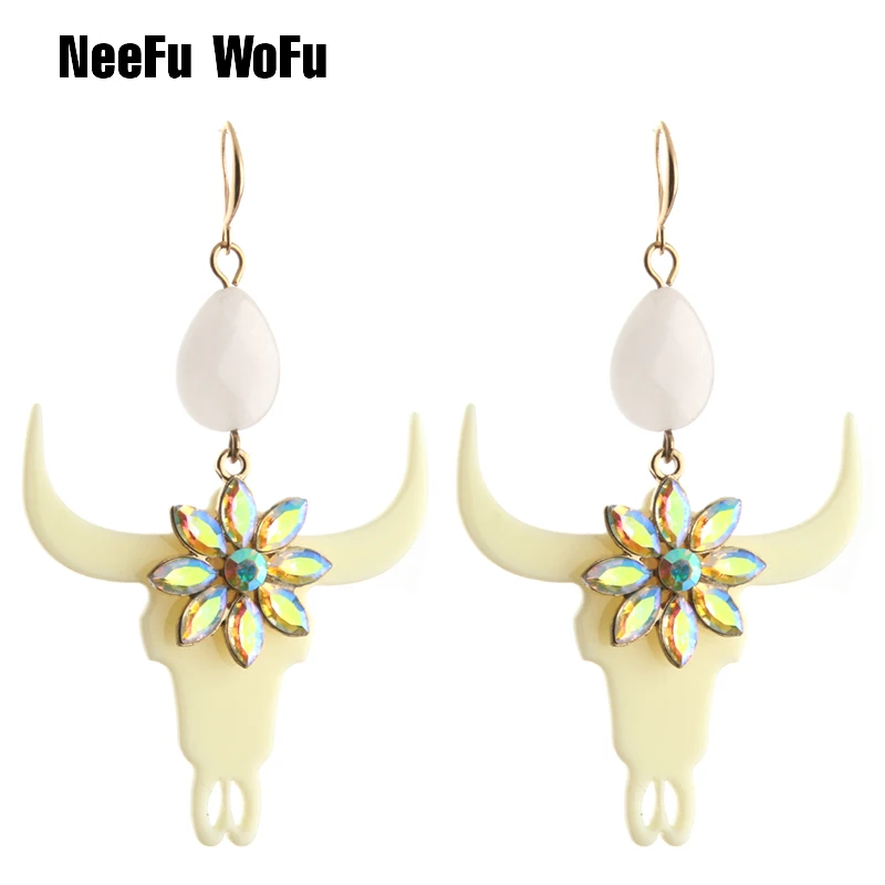 Женские серьги с кристаллами NeeFu WoFu Bull большие рога полимерная серьга камнями