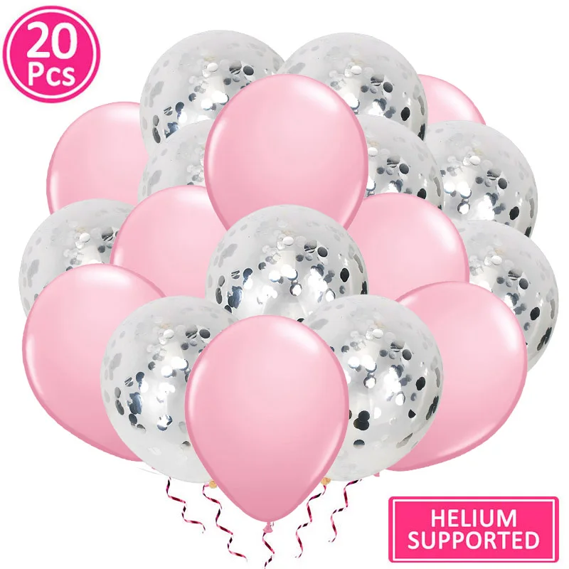 20pcs silver pink 20pcs 12inch Balloons Happy Birthday Party Decorations Princess 1st First Birthday Girl Boy Wedding Just Married Supplies - Цвет: 20pcs silver pink