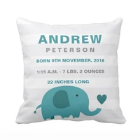 personalized cute elephant baby boy birth announcement soft polyester cotton canvas pillow cover decorative cushion cover