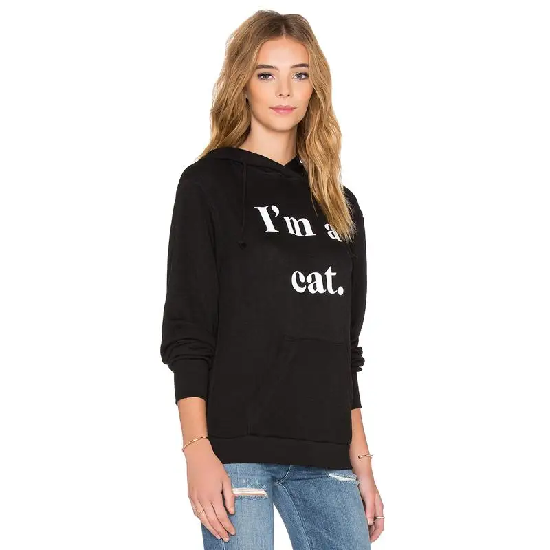 2018 модные Демисезонный толстовки женский черный Повседневное письмо печати