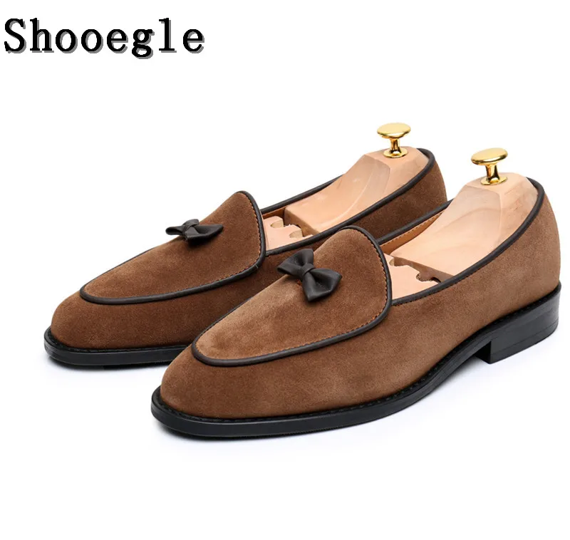 

Мужские замшевые лоферы SHOOEGLE ручной работы, обувь, маленький галстук-бабочка, джентльменская повседневная обувь, Мужская Свадебная Классическая обувь, женская обувь
