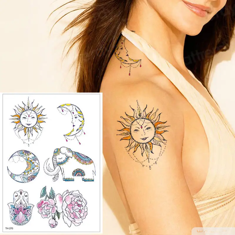 Временная татуировка водонепроницаемая Женская стикер sun moon бикини ручная