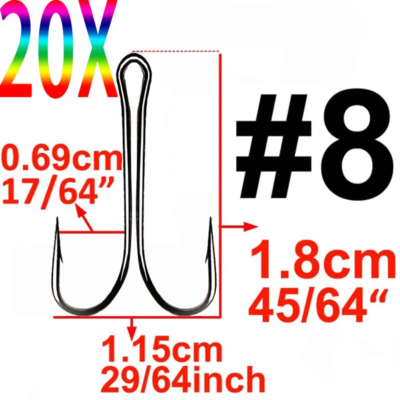 Size 8 20pcs 20 штук или 50 шт. двойной рыболовный крючок мушек двойной крюк для Джиг Бас Приманка рыболовный крючок Размеры детей 1 года, 2, 4, 6, 8, 1/0 2/0 3/0 Рыба Инструмент - Цвет: Size 8 20pcs