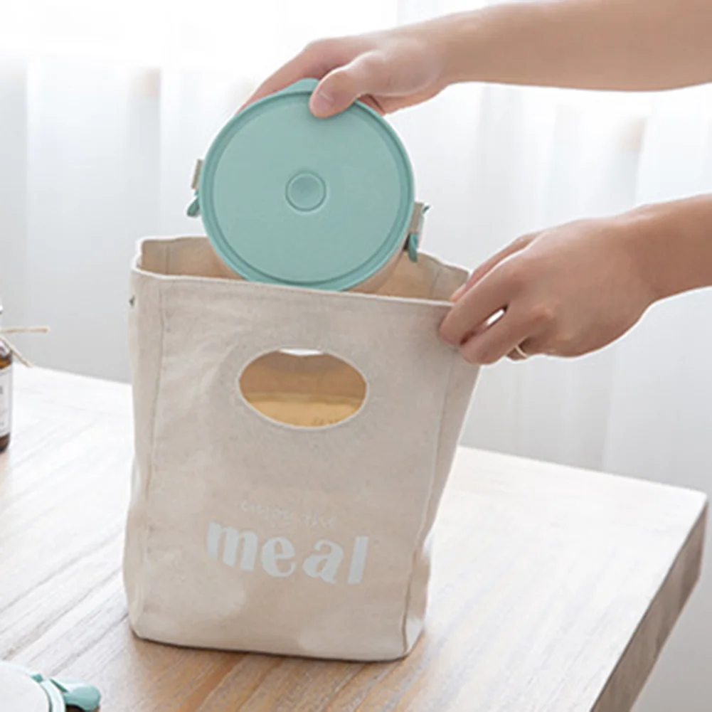 Портативная сумка для еды с буквенным принтом из хлопка и льна Bento Lunch Большая