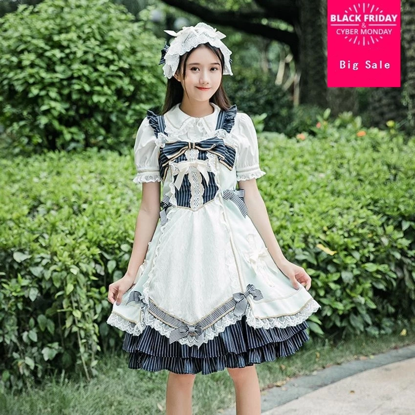 

Japanese lolita dress 2020 fashion brand Square Collar embroidery dress female was thin bow cross lace beautiful dress wj1508