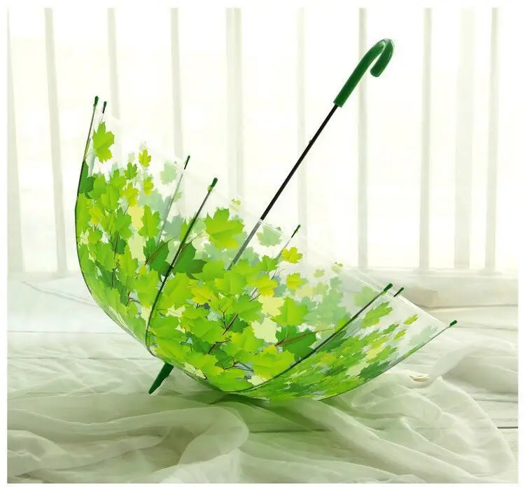 80cm diameter auto open transparent PVC falling leaves POE umbrella environmental protecting apollo dome princess EVA parasol |