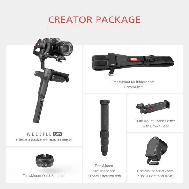 DHL Zhiyun WEEBILL LAB 3-осевой ручной карданный стабилизатор практически для всех беззеркальных камер, смартфонов, максимальная поддержка 3 кг - Цвет: Creator Package