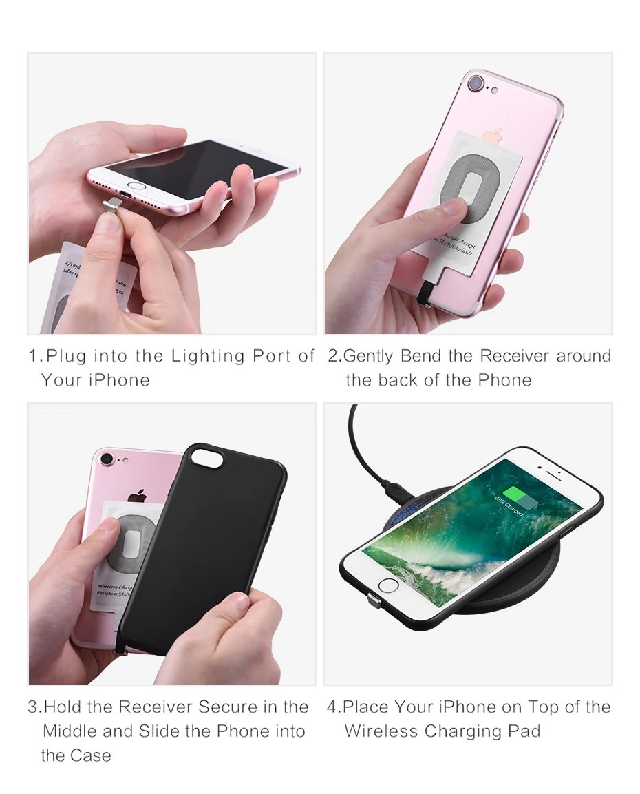 HOCO Беспроводное зарядное устройство приемник для iPhone 5/5S/6/6s Plus/7 QI Беспроводное зарядное устройство адаптер для usb type-c Android телефон зарядное устройство s