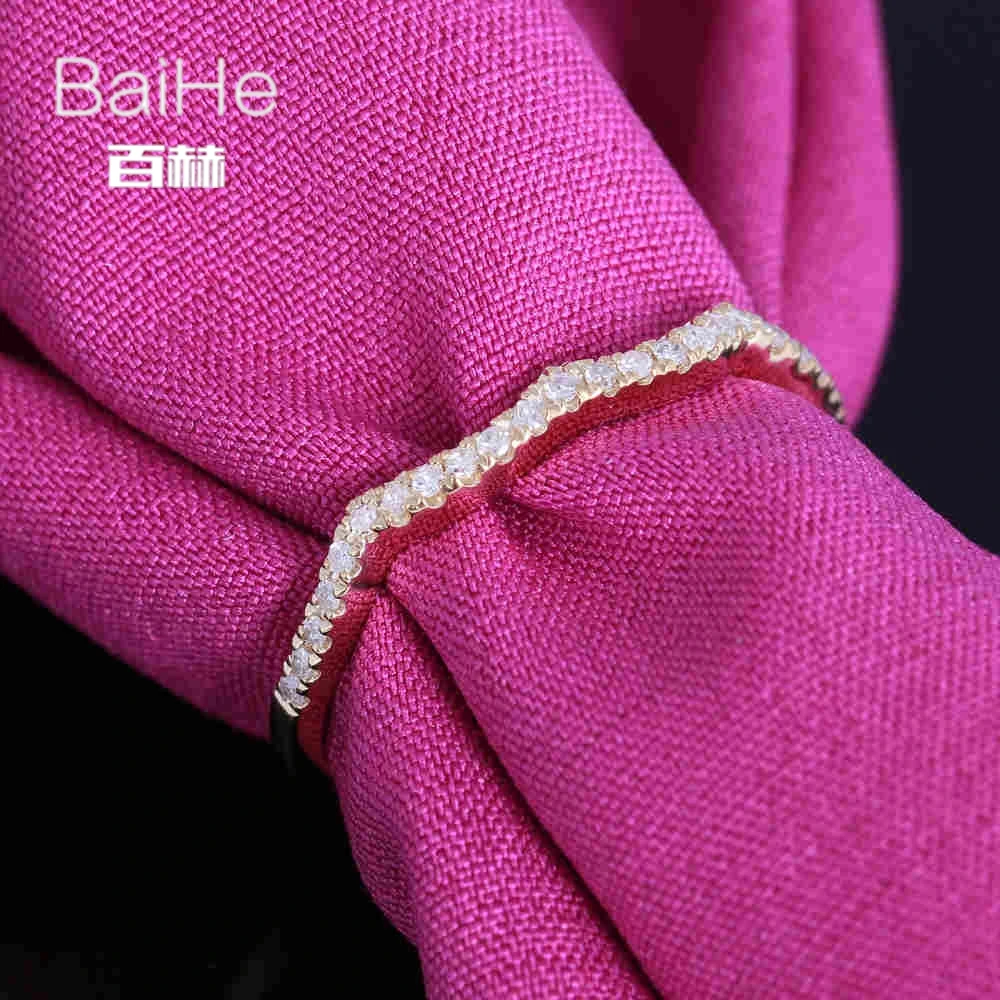 

BAIHE Solid 14K Yellow Gold 0.15CT Round H/SI Natural Diamonds Wedding Women Trendy Fine Jewelry Ring