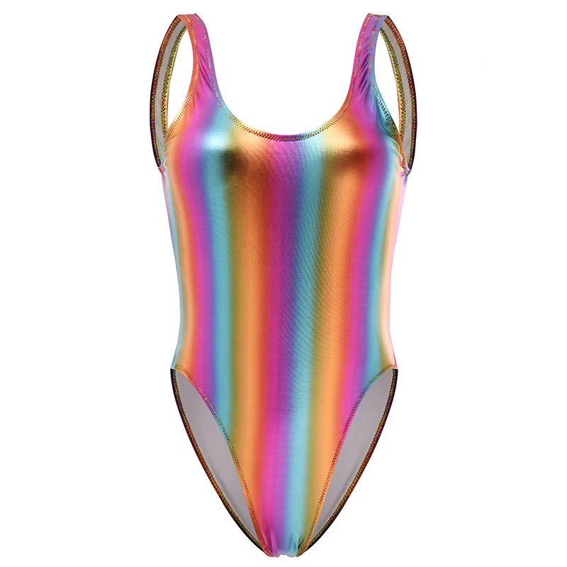 rainbow Blesskiss, новинка, блестящие стринги, сдельный Купальник для женщин, купальник, сексуальный, в полоску, бразильский купальник, купальник для женщин - Цвет: rainbow