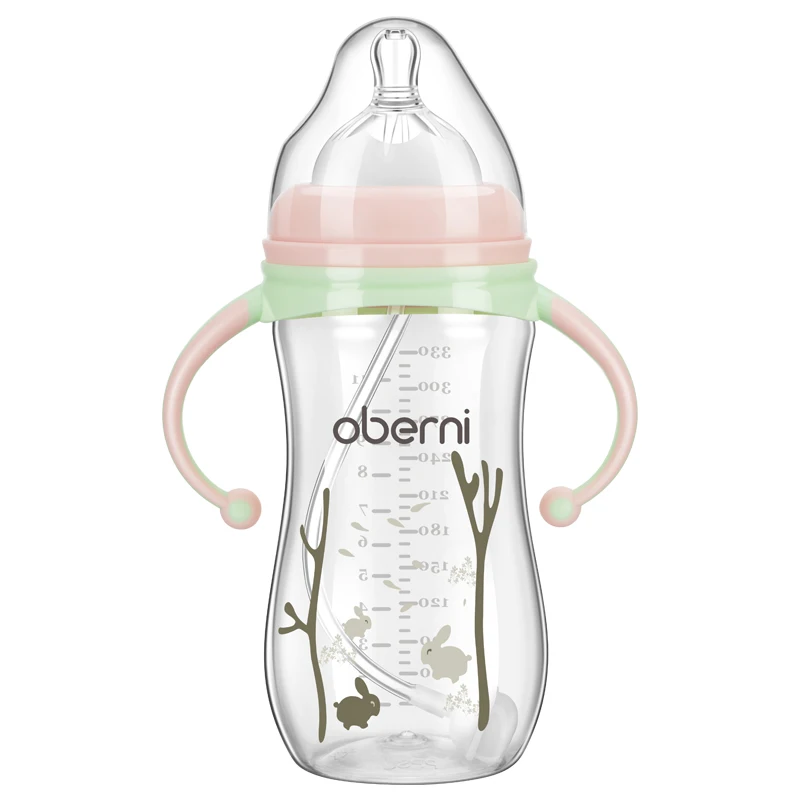 330ML Pink 330 мл 270 мл детская бутылочка для кормления молока без BPA с противоскользящей ручкой и крышкой для чашки бутылка для воды с широким горлышком бутылочка для кормления - Цвет: 330ML Pink