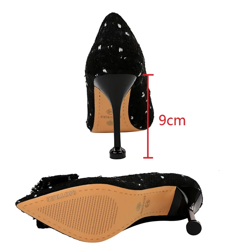 

women shoes high heel pumps sexy Cloth cover metallic diamond bow ladies shoes Pointed Toe mary jane jeweled shoes