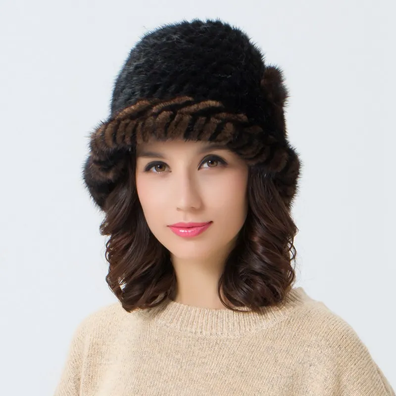 Женские шапки-федоры из натурального меха норки зимние теплые шапки модные