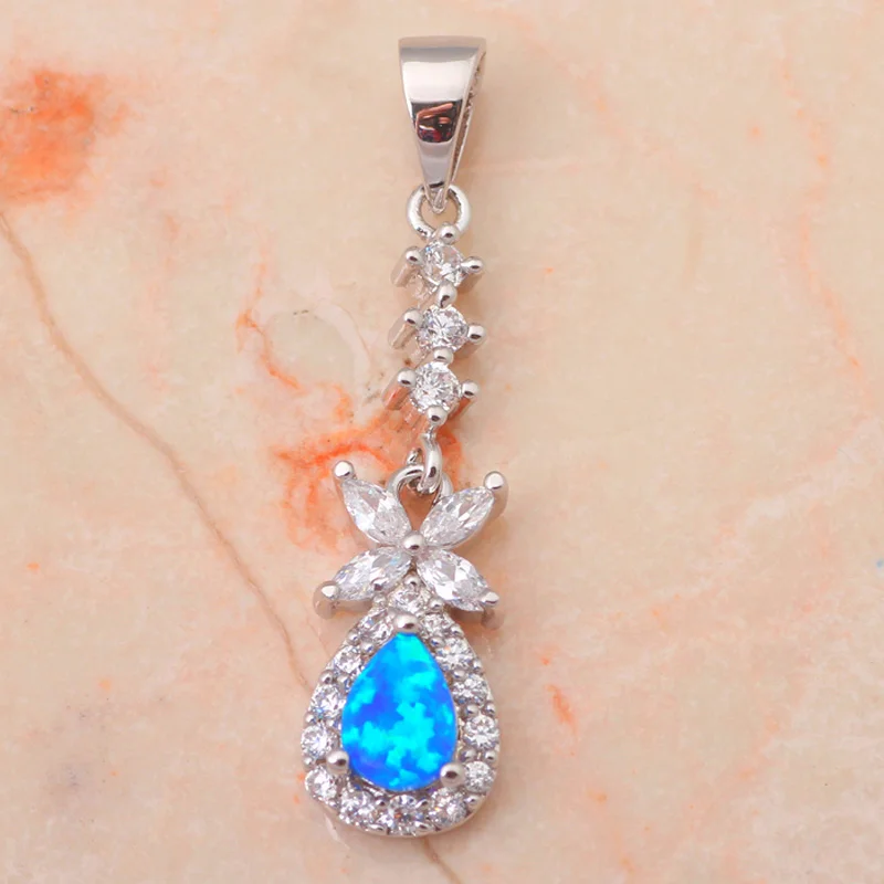 Plant style Cheap online High quality Blue Fire Opal Silver Stamped Pendants for women Wedding Party Fashion jewelry OP357 | Украшения и