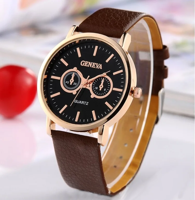 Новые золотые платиновые часы GENEVA женские черные наручные с 2 глазами из