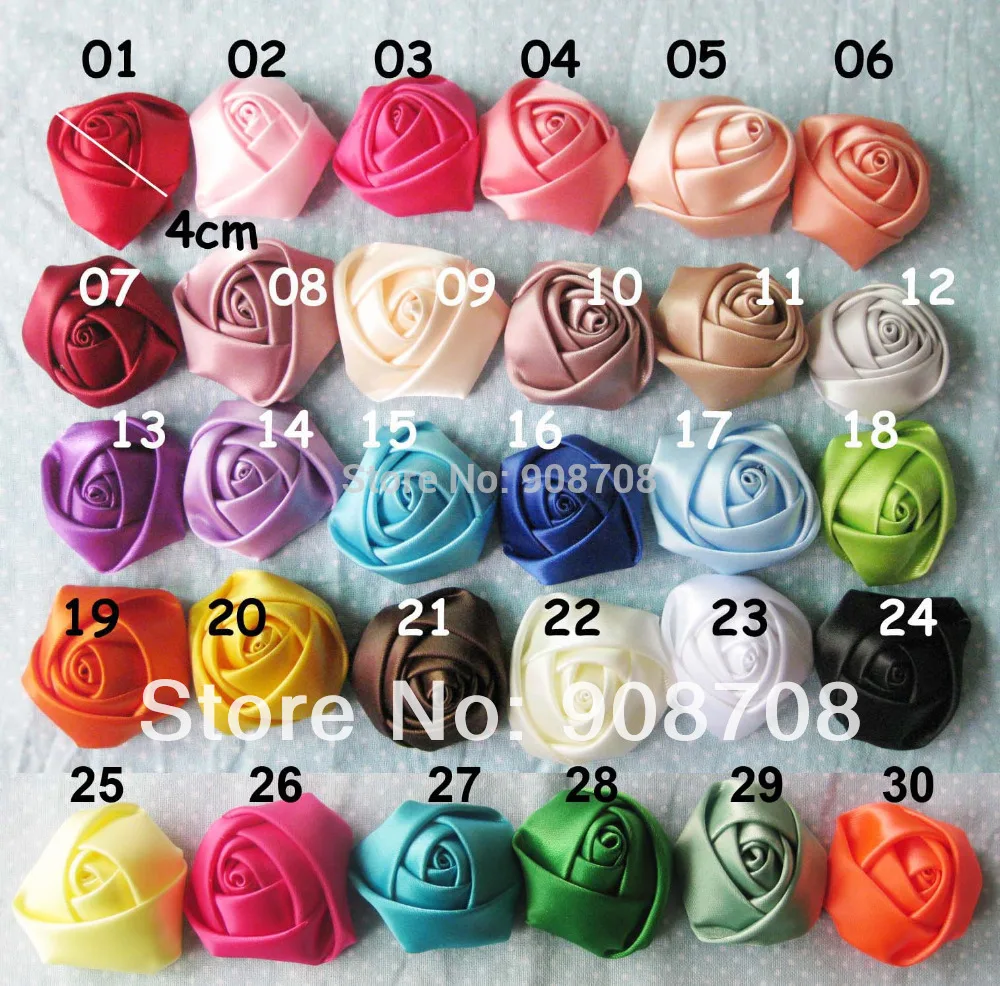 

F016 About 40mm Rosettes mixed 35 colors 60pcs/lot Bride Bouquet Wedding Fabric Rose flowers Hair Bows Accessories