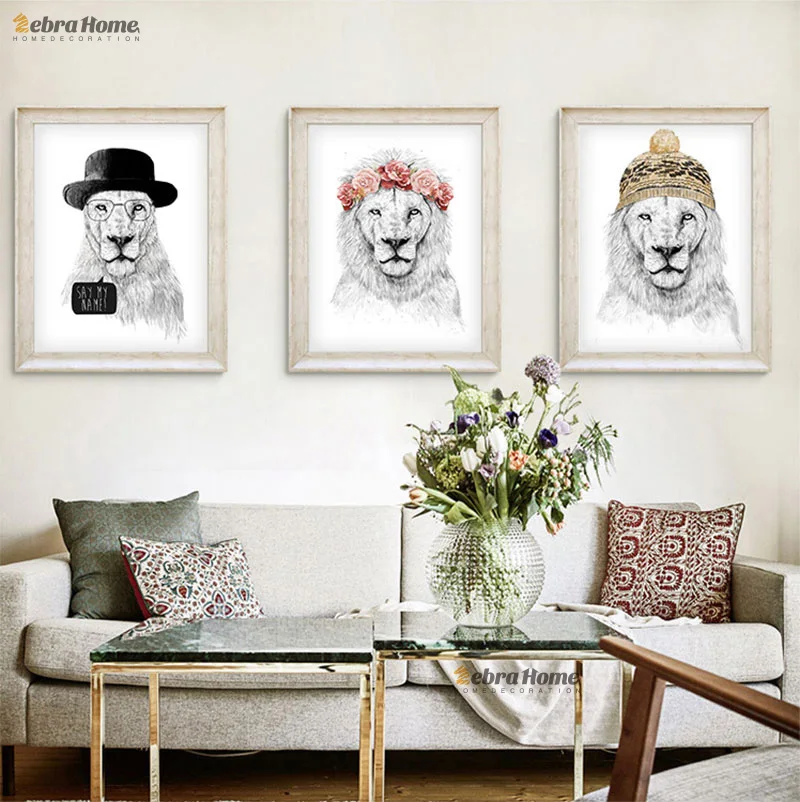 Рисунок львом художественные принты плакат хипстерская Настенная картина эскиз