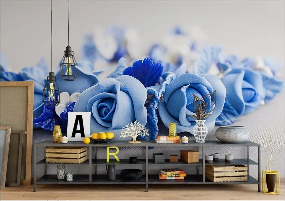 3D обои домашний декор HD синие розы цветы красивый минималистский современный