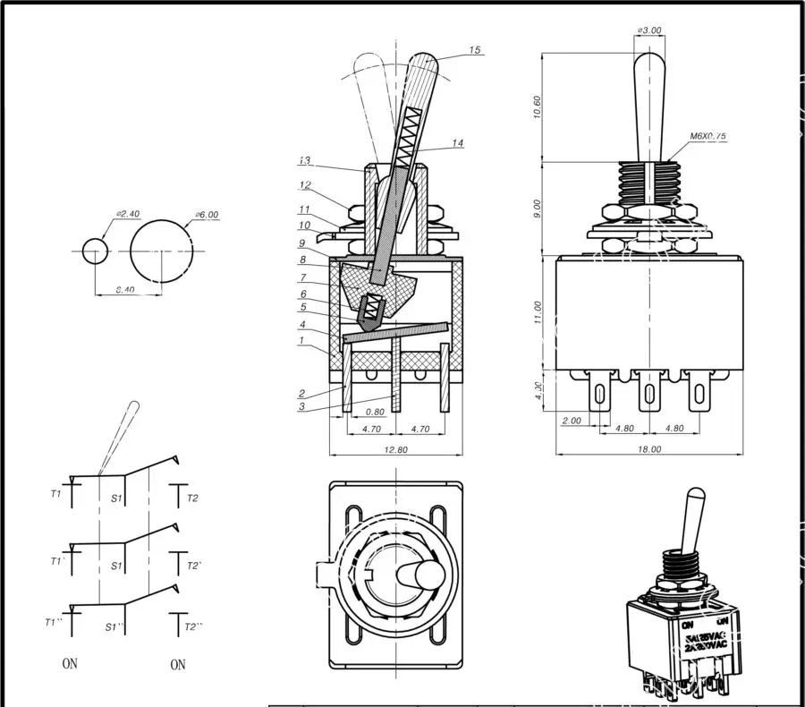Areyourshop 2 шт./лот мини 6 мм MTS 302 тумблер 9 Pin положения ON/ON 5A/125VAC 2A/250VAC Switc|switch switch|pin