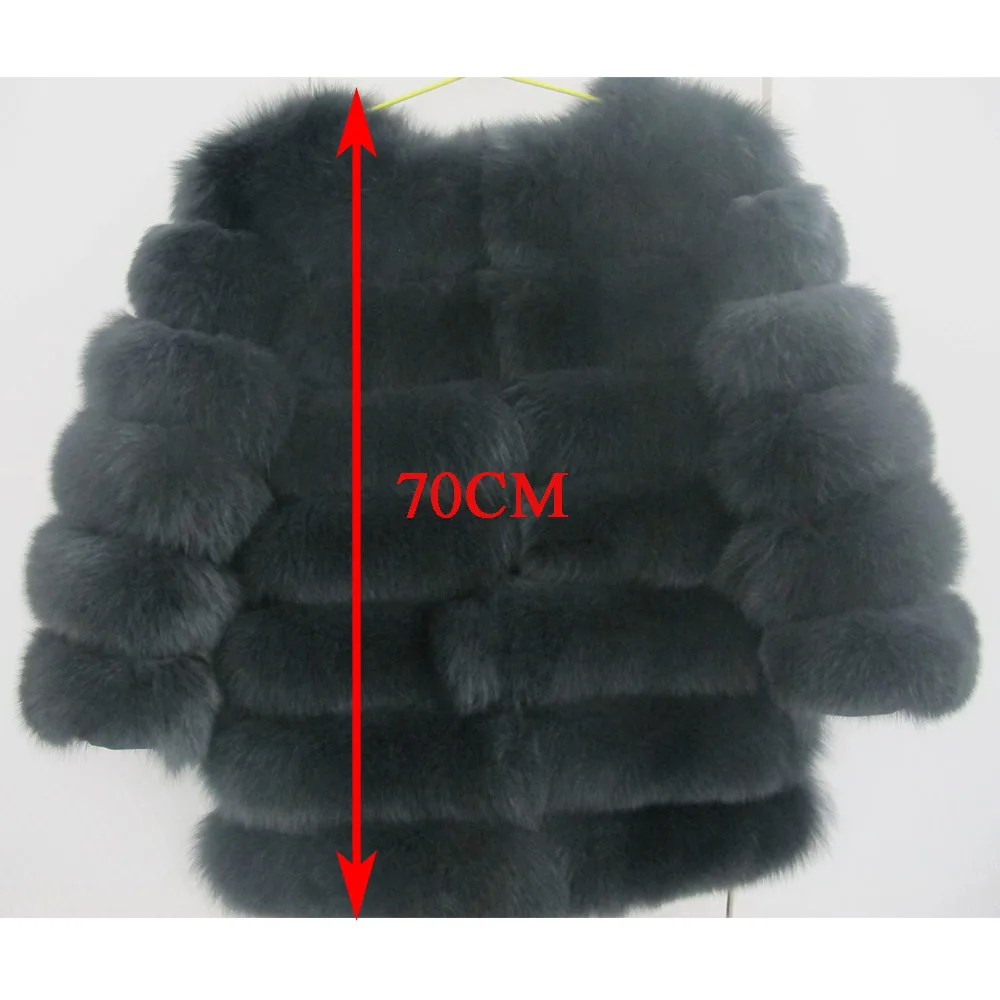 70CM Dark Gray Шуба Женское меховое пальто из натурального Лисьего меха, натуральное зимнее натуральное Женское пальто из лисьего меха с меховым жилетом, пальто для девочек, женские жилеты, пальто с лисьим мехом, DHL - Цвет: 70CM Dark Gray